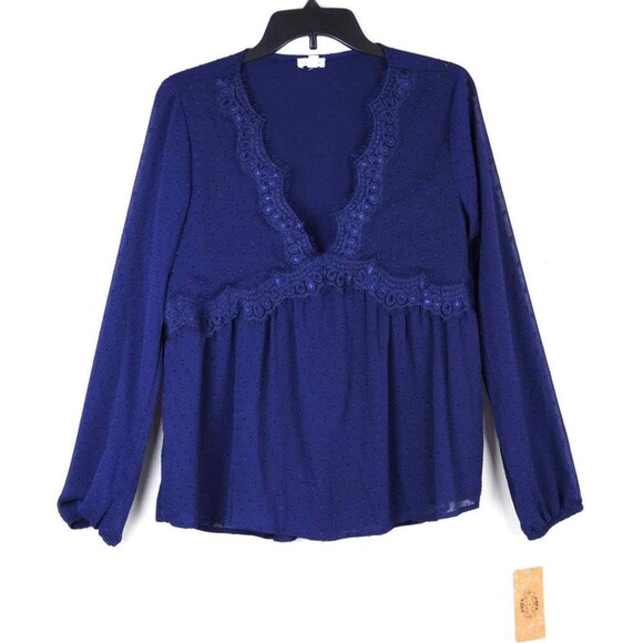 STITCH FIX Mason & Belle Chiffon Lace BOHO Blouse Royal Blue size Medium NWT! - Picture 9 of 9